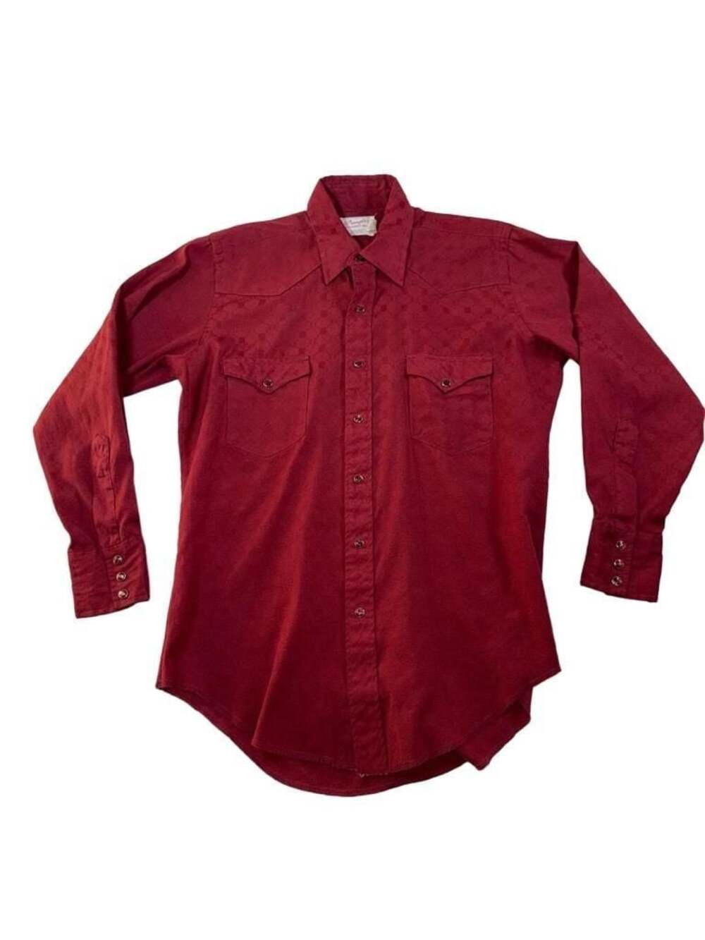 Vintage Wrangler Dark Red Tone on Tone Western Shirt Pearl Snap Long Tails USA M